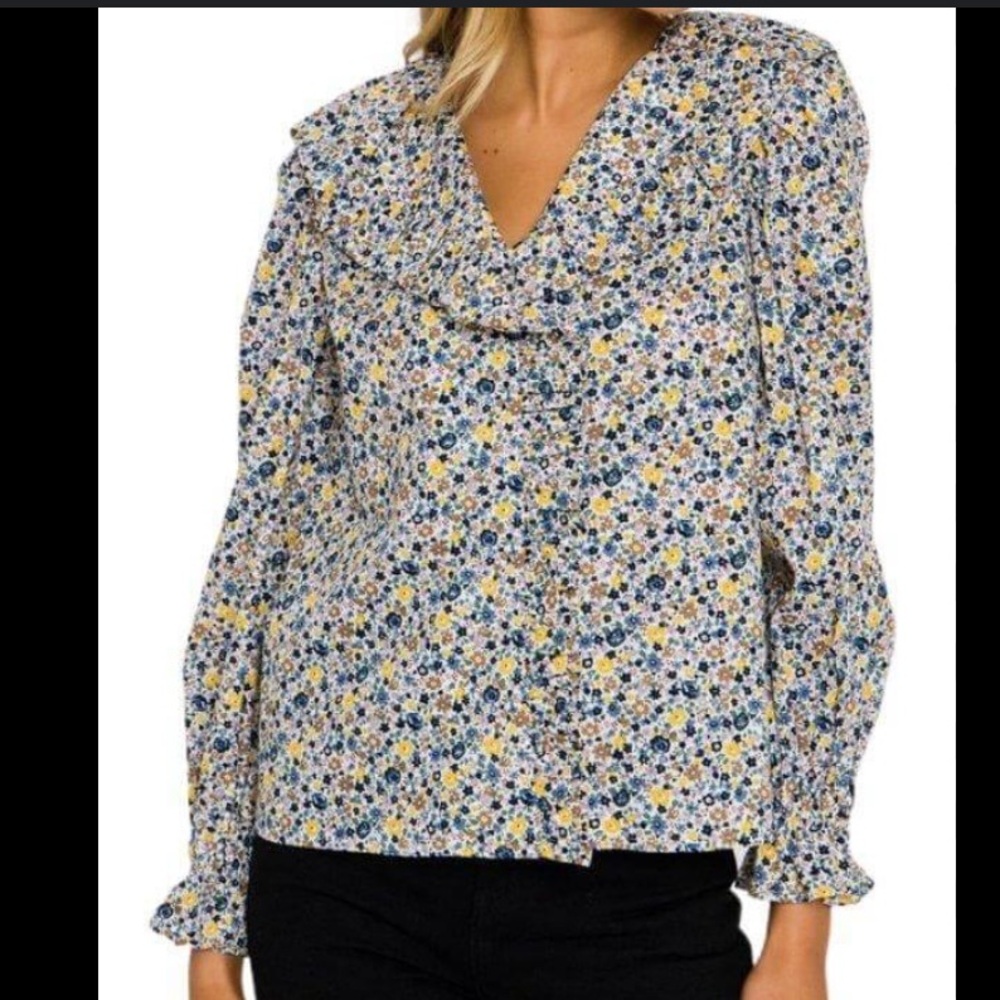 Nwot English factory floral ruffle cream blouse top $120 M winter boho spring